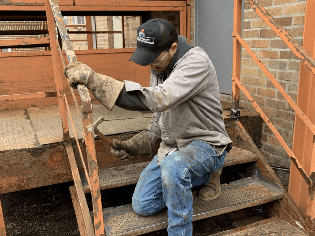 Repairing stairs at the shelter